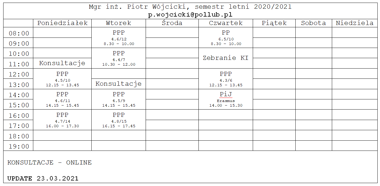 Wojcicki Politechnika Lubelska Plan Lekcji